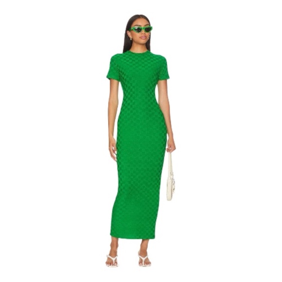 Amanda Uprichard Dresses & Skirts - Amanda Uprichard Rosaria Checkered Crew Neck Maxi Dress in Green, Sz Small